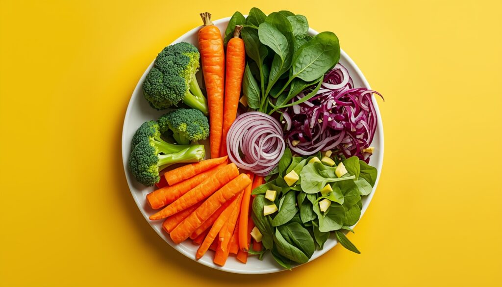 Colorful plate of fresh vegetables.