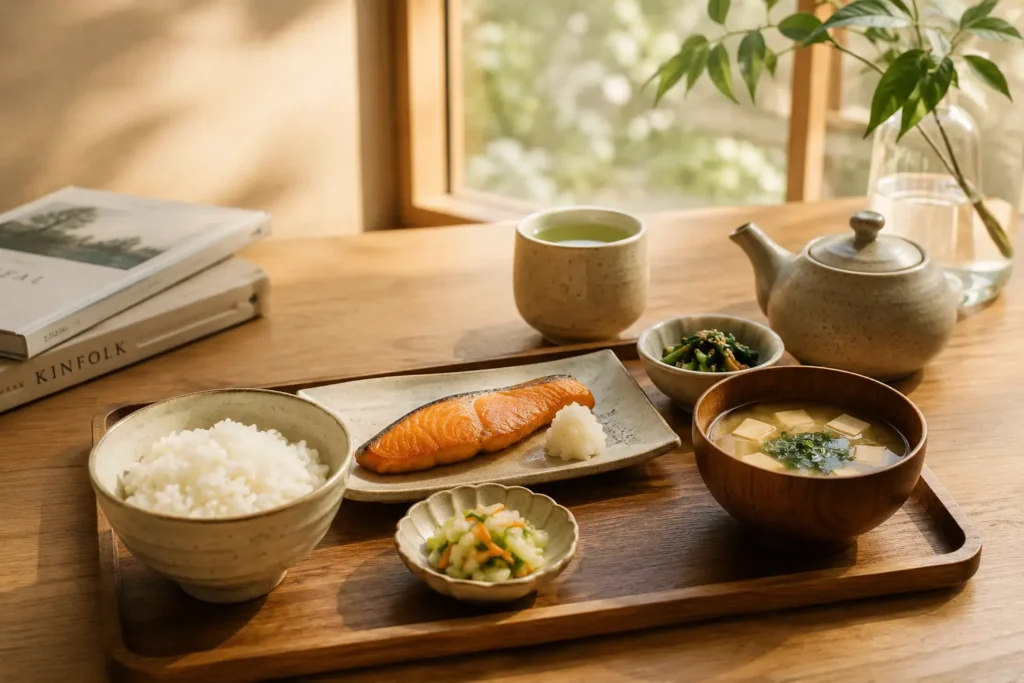Japanese healthy balanced meal for mindful eating