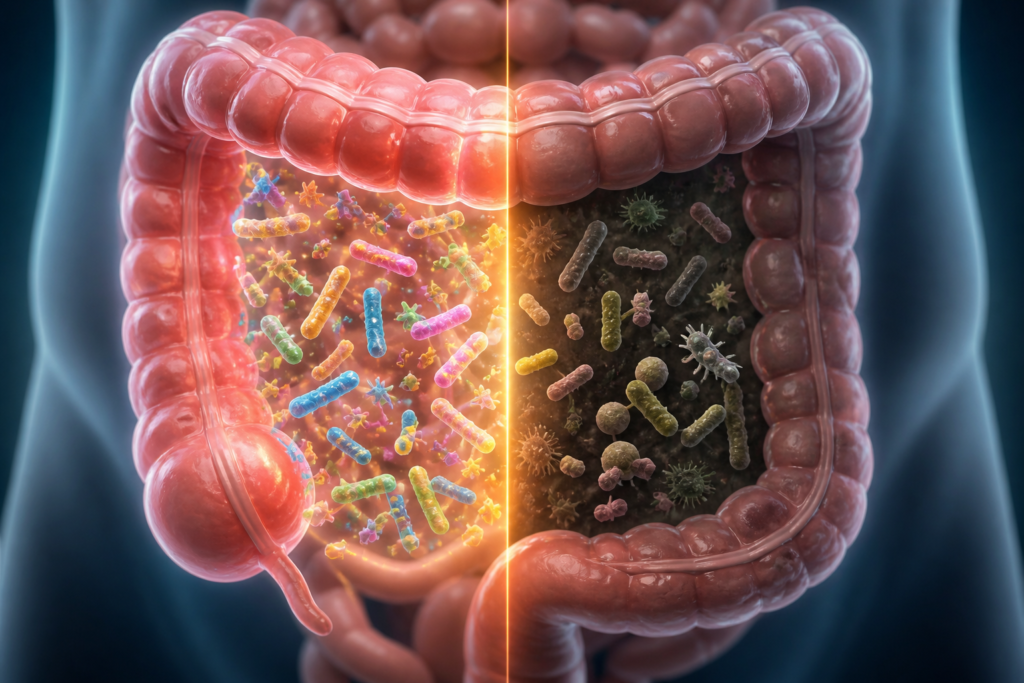 Human brain reacting to junk food with glowing dopamine effect surrounded by processed snacks like chips and candy
