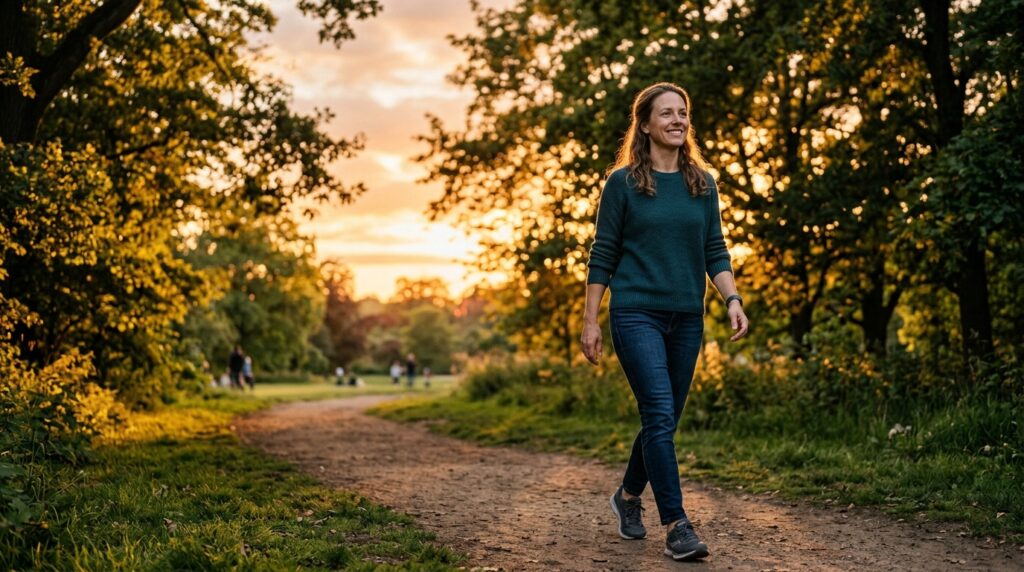 Person taking an evening walk to support healthy inflammation levels naturally