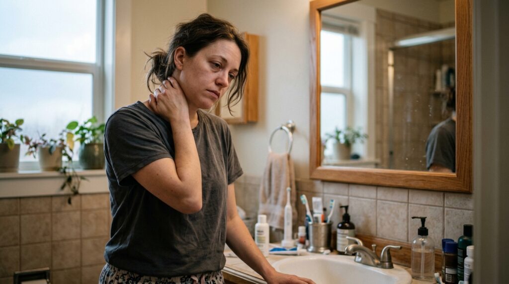 Woman experiencing fatigue and morning stiffness associated with chronic inflammation