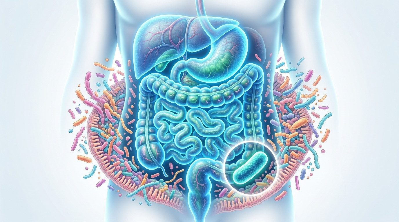 What Is Akkermansia? Healthy gut microbiome and beneficial gut bacteria illustration