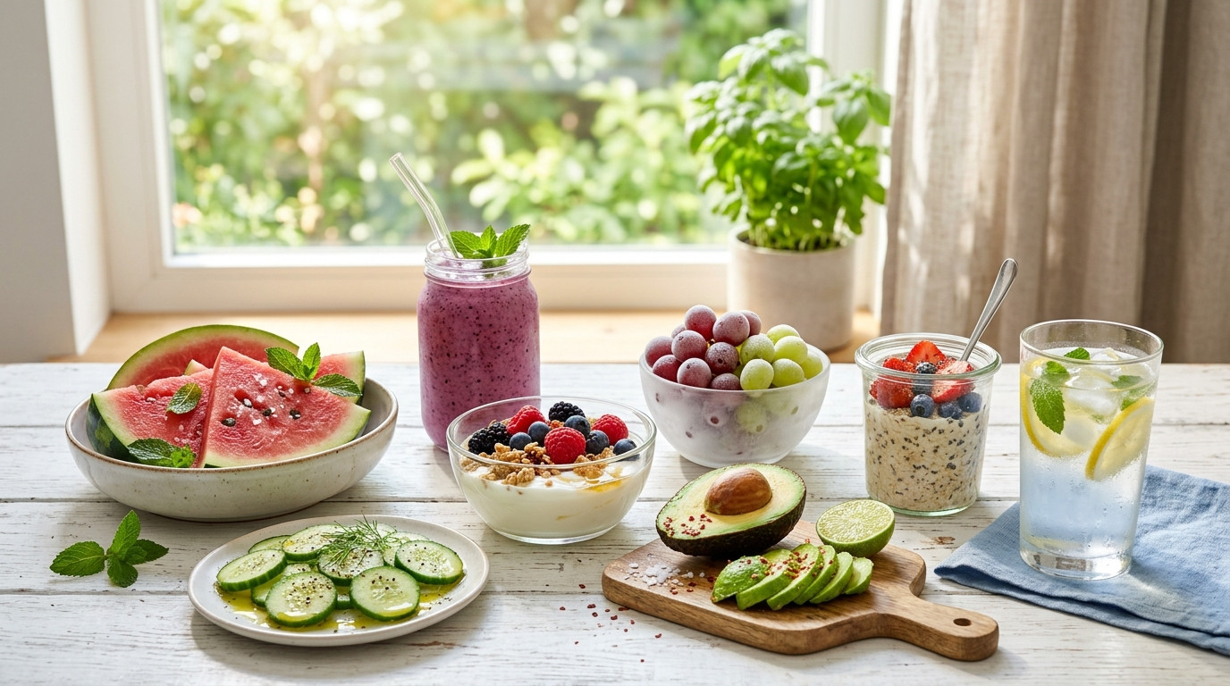 What to eat when you have no appetite in summer heat with refreshing fruits yogurt and water-rich healthy foods.