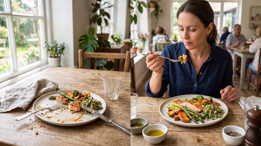 Comparing fast eating with slow mindful eating.