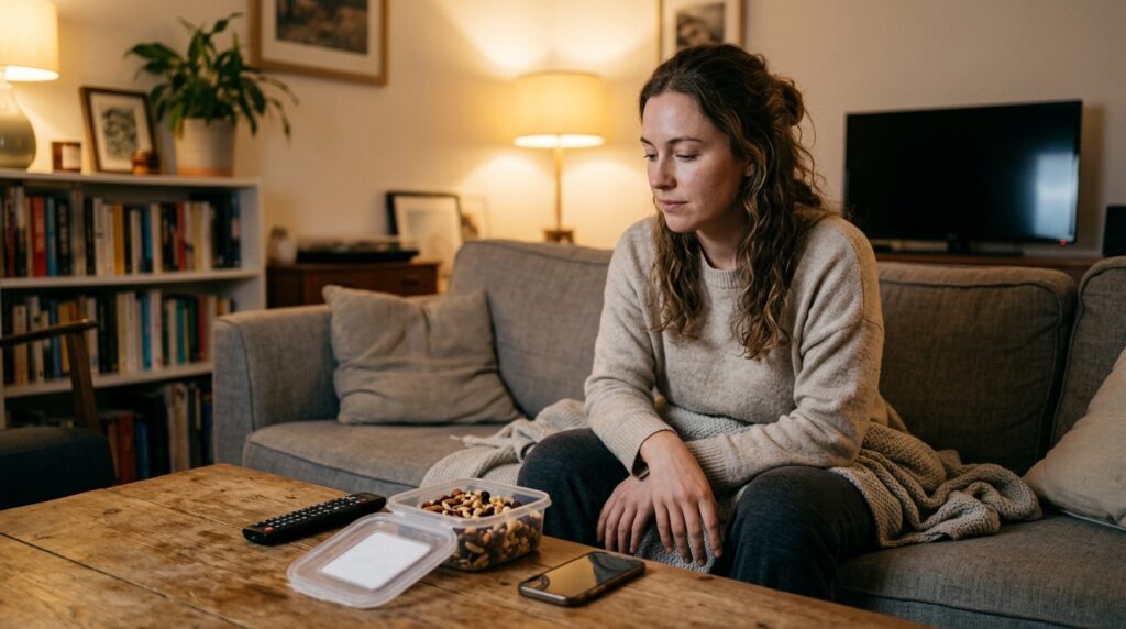 Person considering food despite not feeling physically hungry
