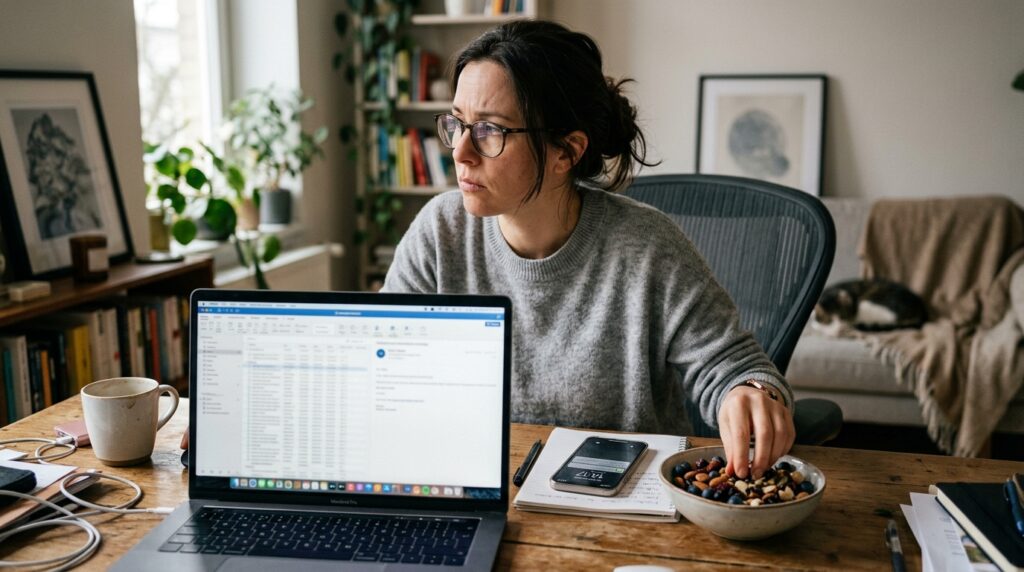 Eating snacks out of habit or distraction instead of hunger