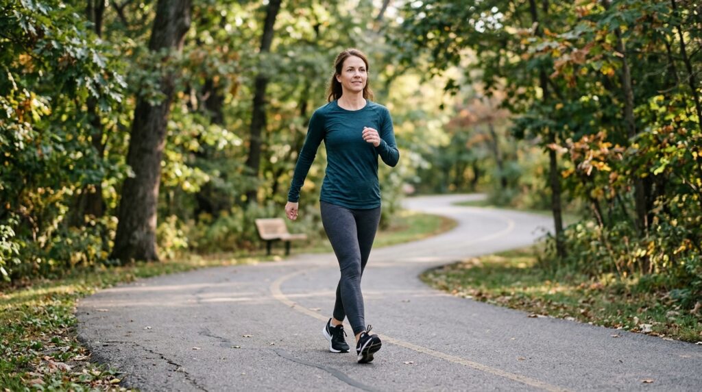upright posture and controlled arm movement during Japanese walking