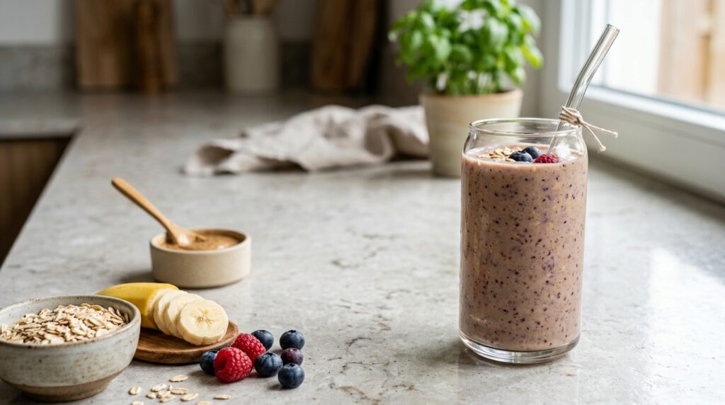 Oat and fruit breakfast smoothie for healthy weight gain