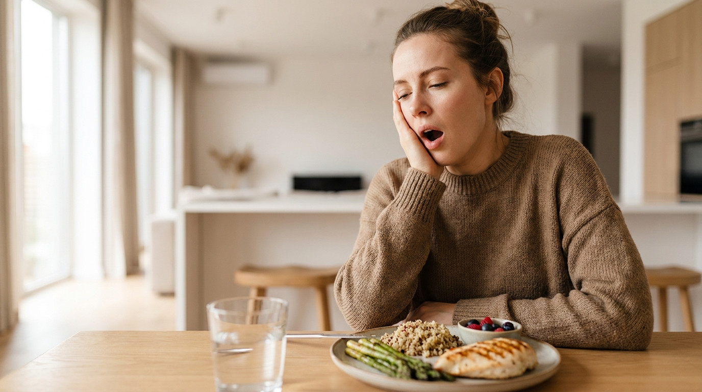 Sleepy after eating during a healthy lunch