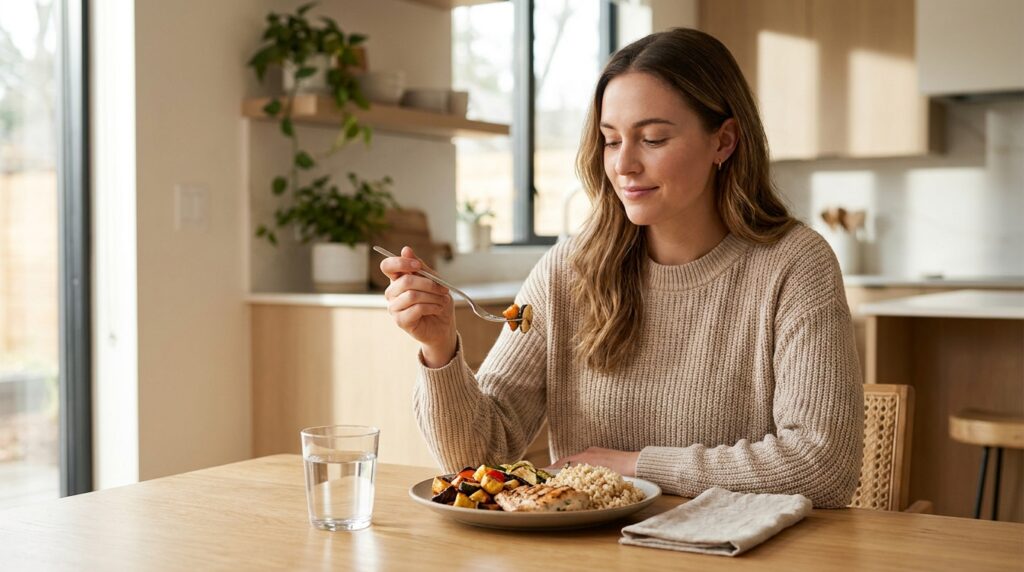 Eating a balanced meal to avoid feeling sleepy after eating